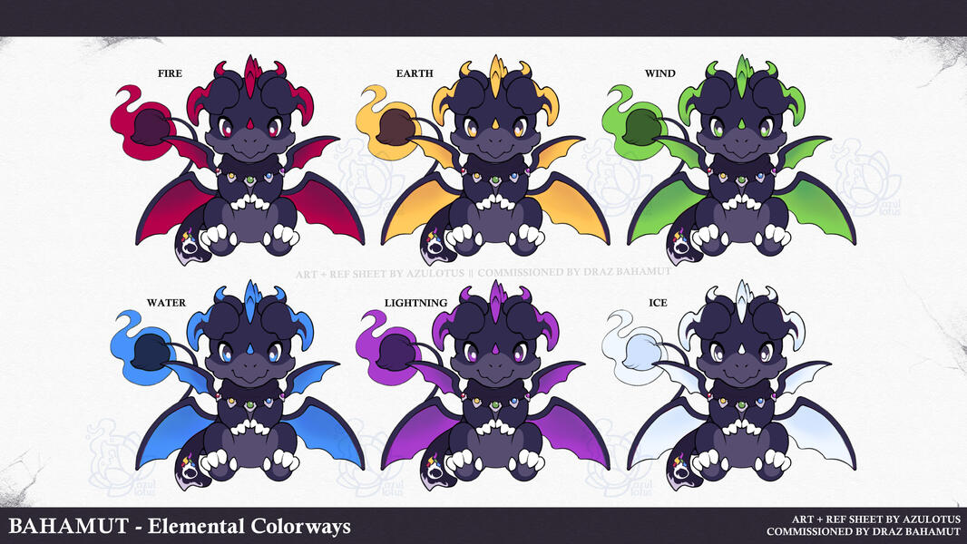 &quot;Bahamut&quot; Mascot design for a content creator DrazBahamut alternate forms based on select elements.